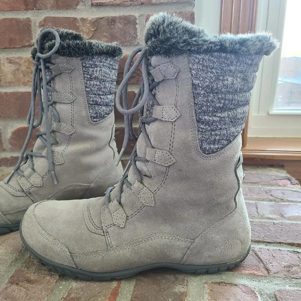 The North Face Nuptse Purna II Gray Women's Winter Boots Suede Faux Fur Size 9